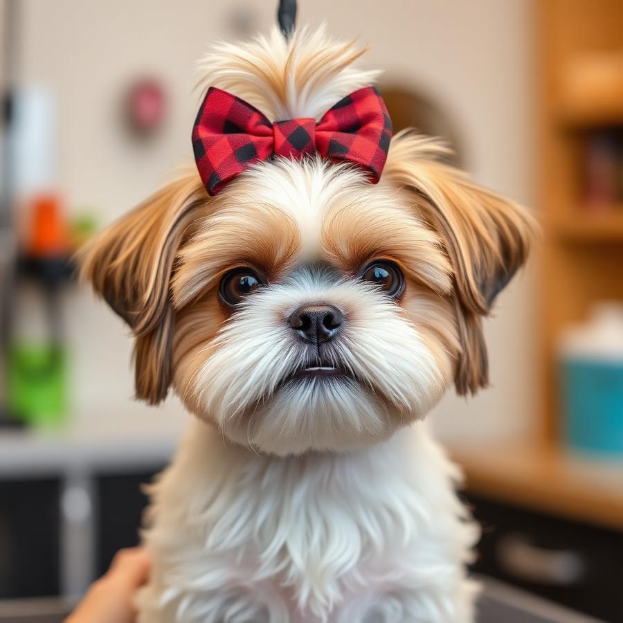 Shih tzu com laço após tosa