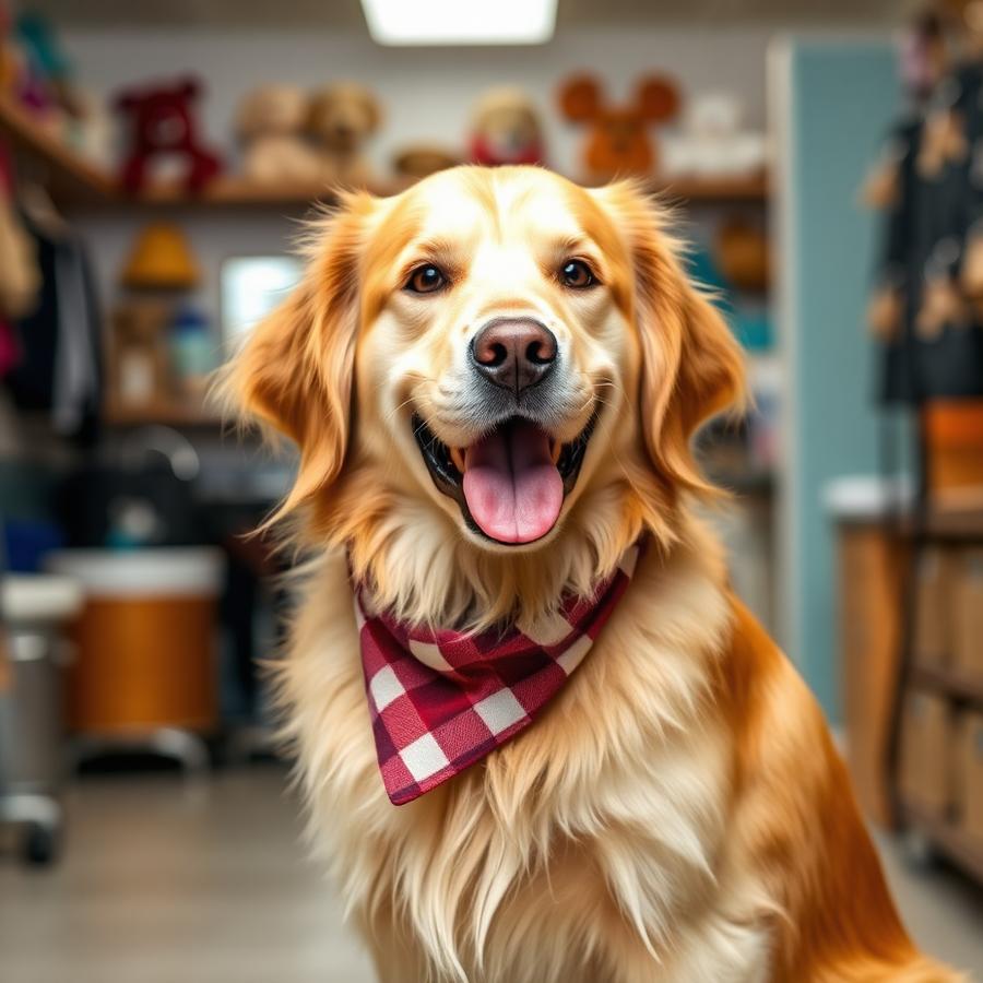 Golden retriever feliz após tosa