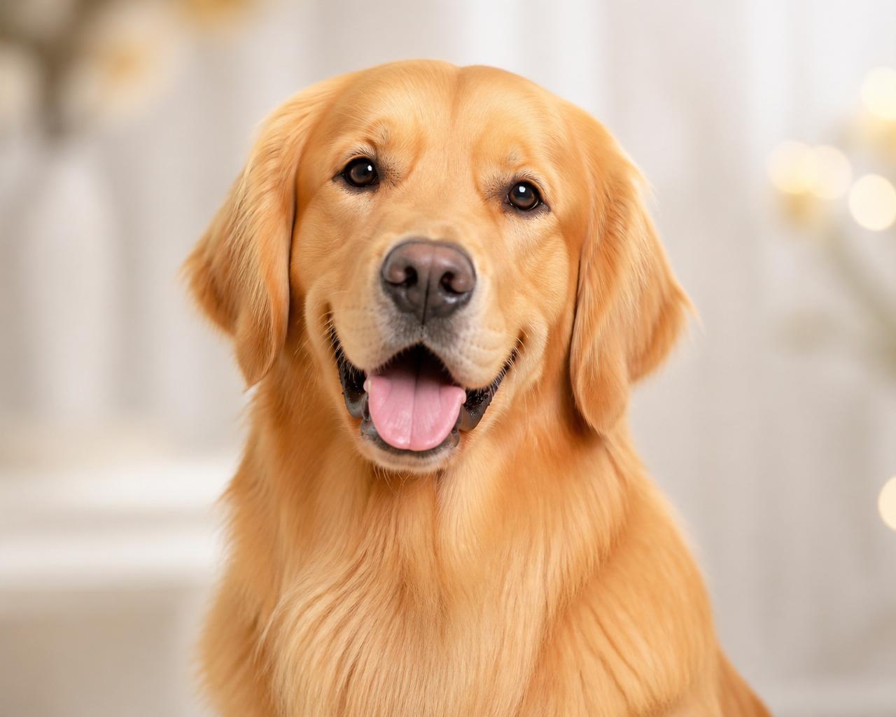 Golden Retriever após banho e tosa profissional no Magia Pet Shop