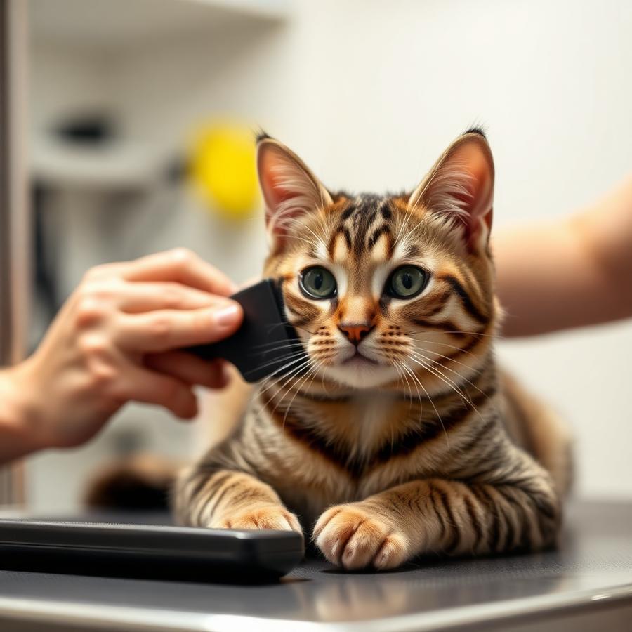 Gato sendo escovado com carinho